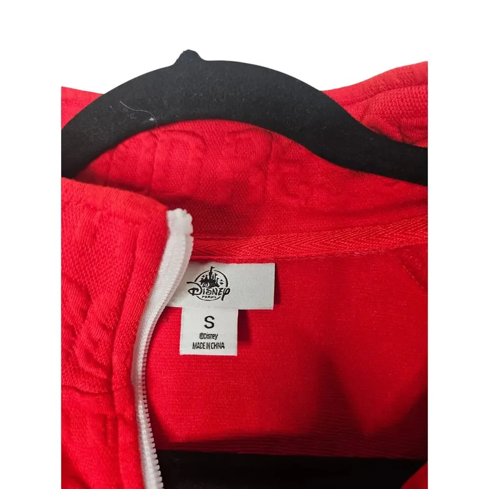 NEW Disney Parks S Red Embossed Logo Full Zip Track Jacket Stripe Disneyland